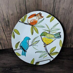 Crate & Barrel Marin Summer Birds Round Serving Platter Chop Plate 12.5" Spring